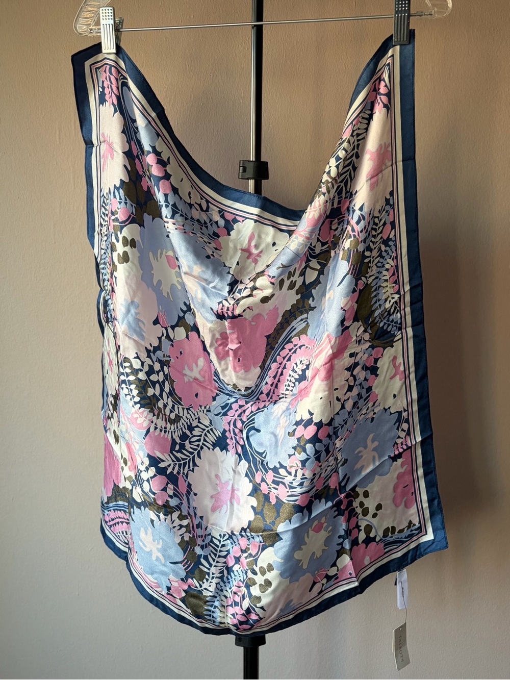 Talbots 100% silk scarf - oversized floral print navy blue, pink, white
